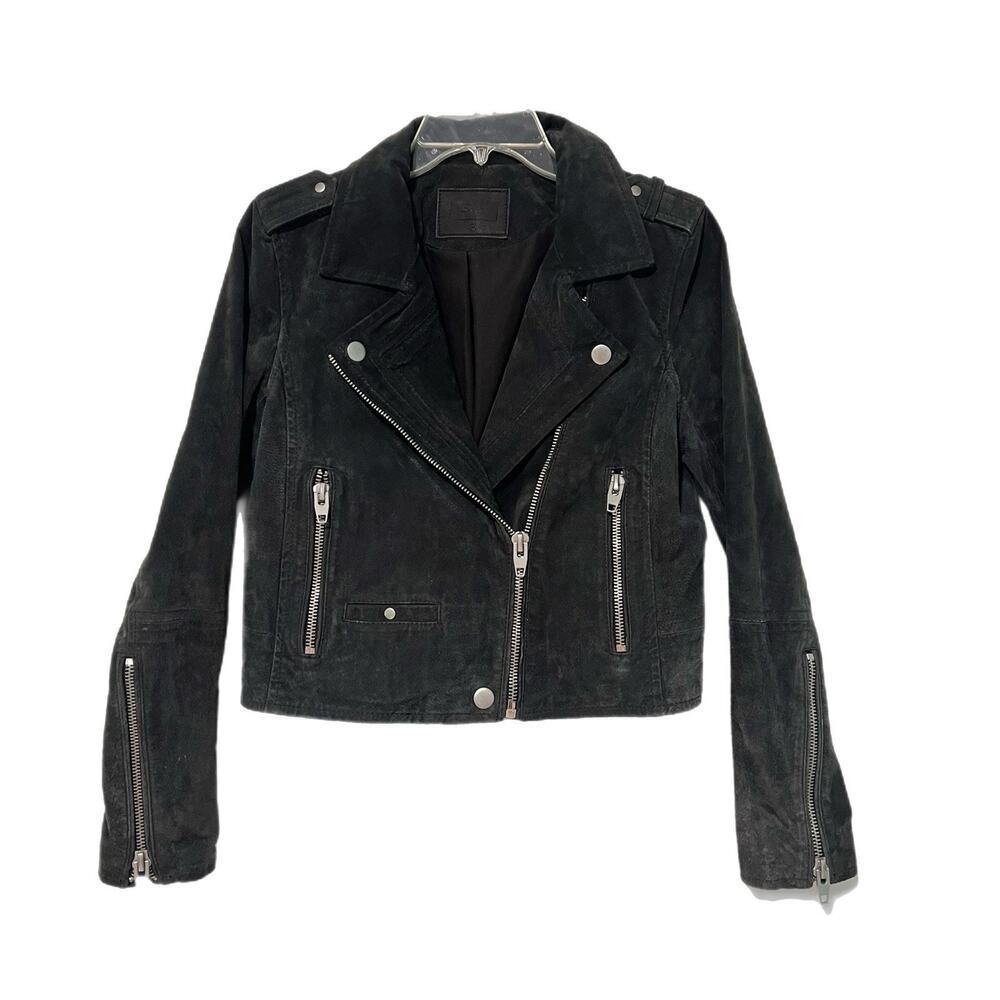 SL8 Leather Suede Moto Jacket Size Small Black Cropped Biker Style Gorpcore
